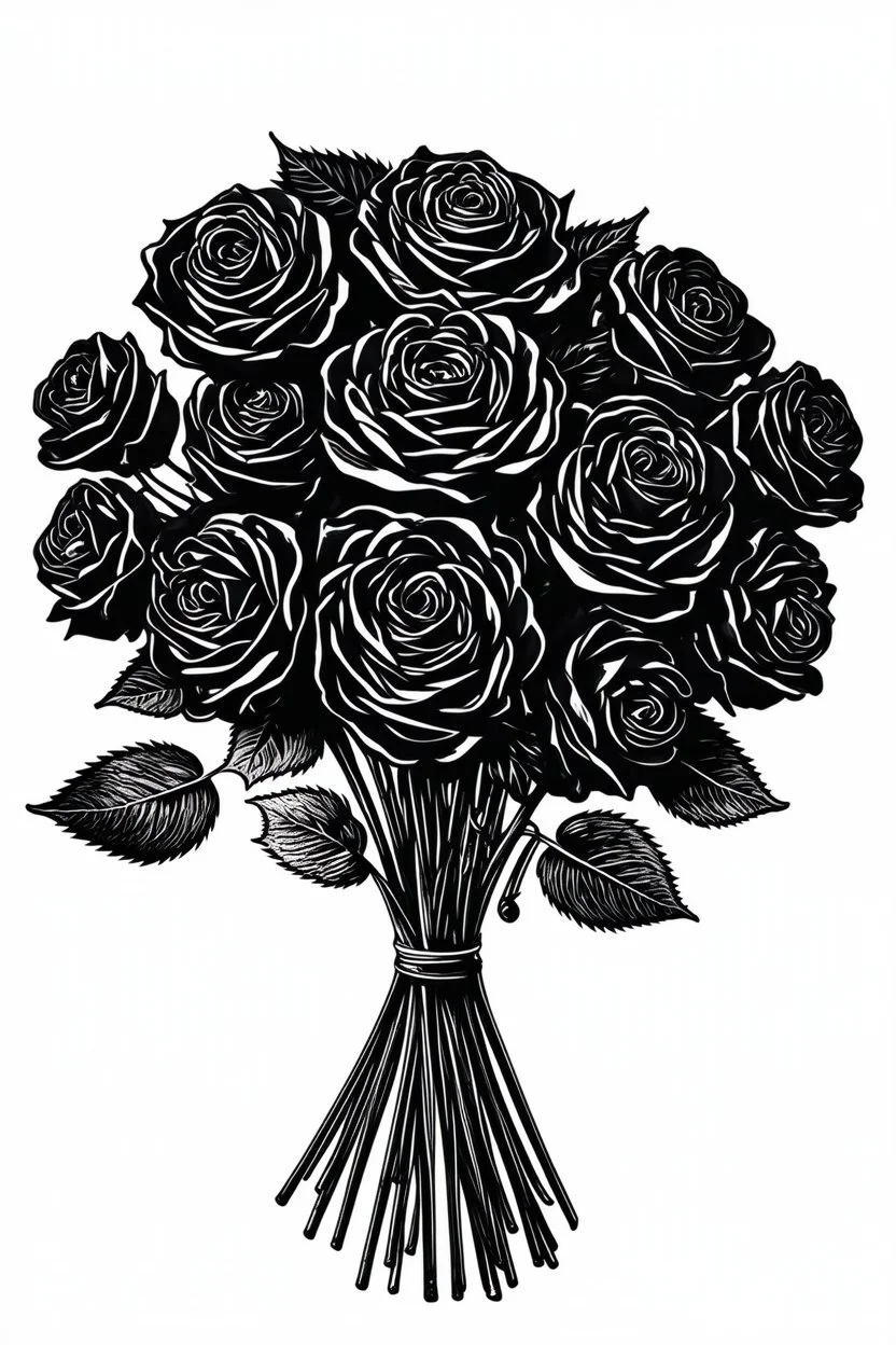 Dead black roses bouquet Black And White Graphic