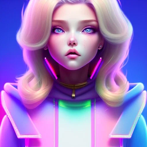 blonde woman teenager, purpurin, velvet coat, gradient color, BLUE, PINK, CYAN, neon, insanely detailed, 16k resolution, perfect eyes, cinematic smooth, intricate detail