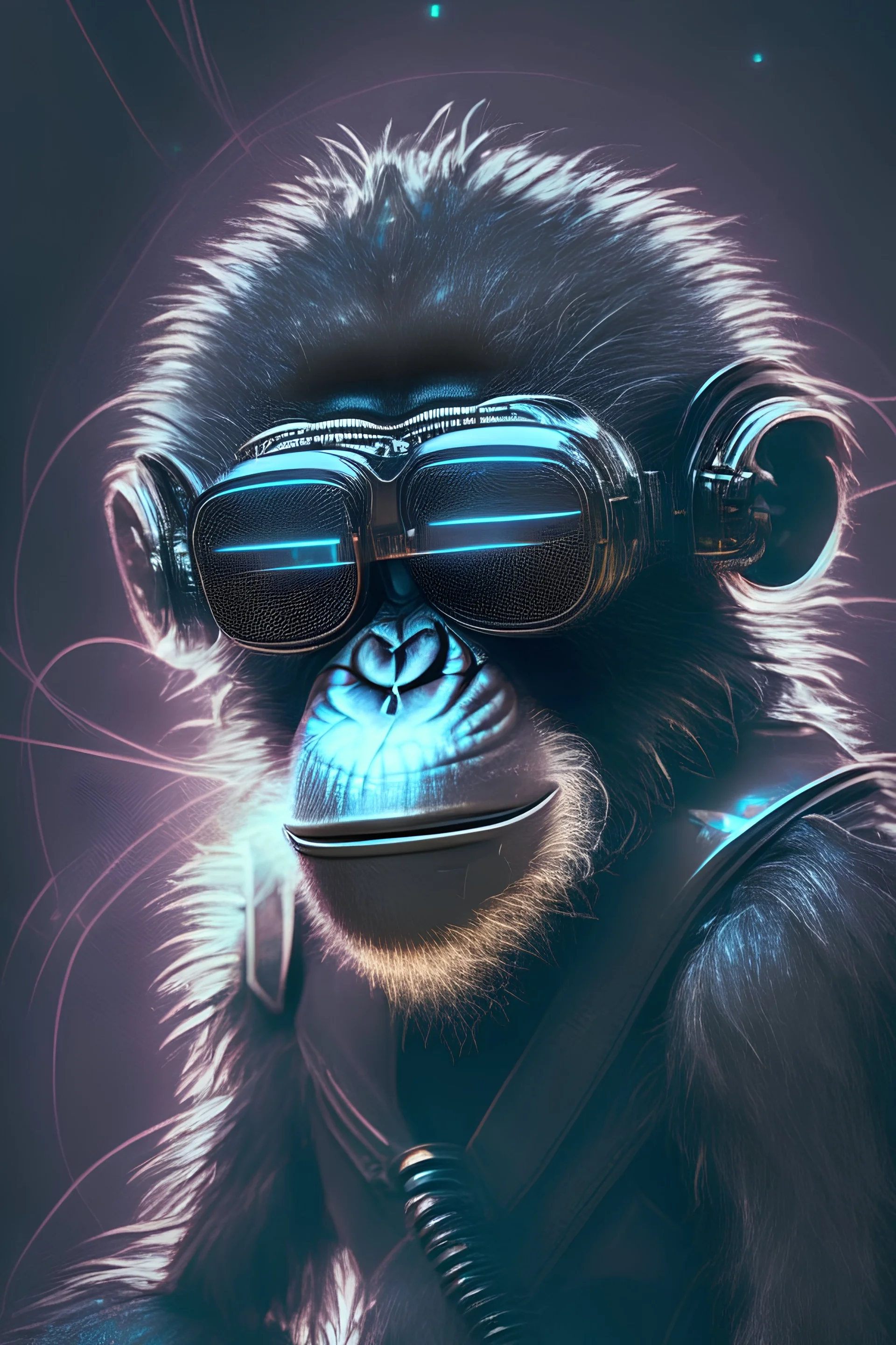 futuristic monkey , black tones, with laser glasses