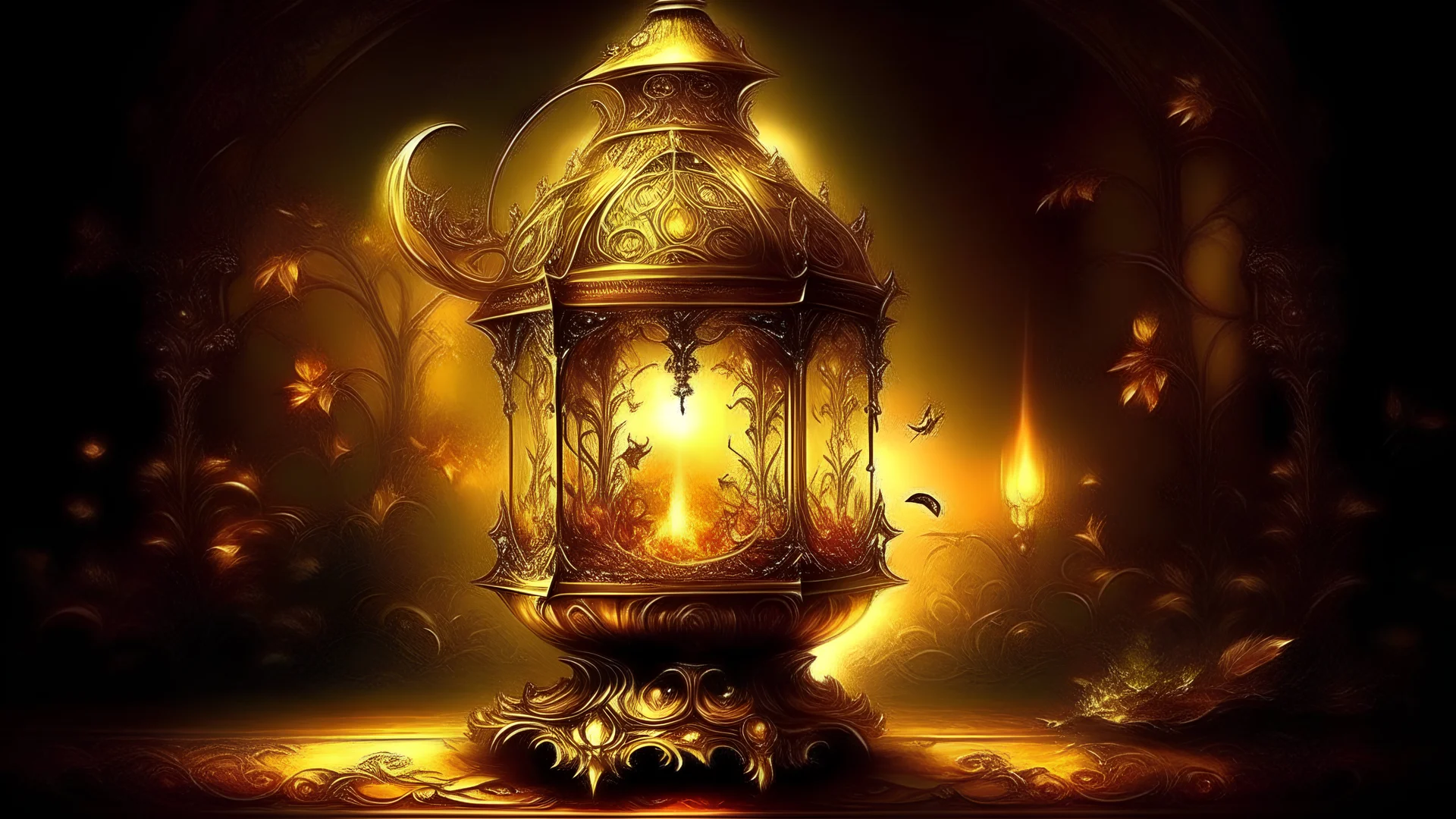 fantasy, gold, magical lamp, display, mystical, magical, stunning, vivid, beautiful
