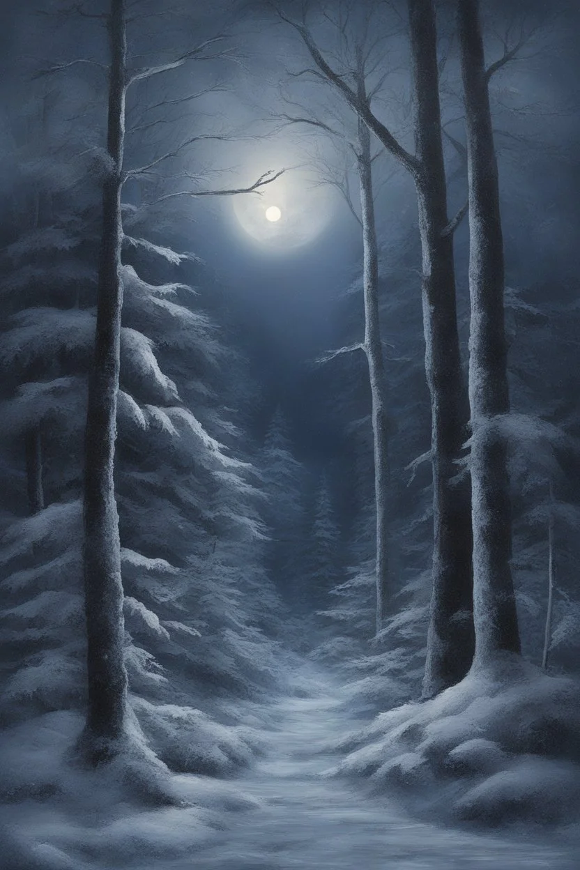 Winter Night, shades of blue, dark, moonlight forest