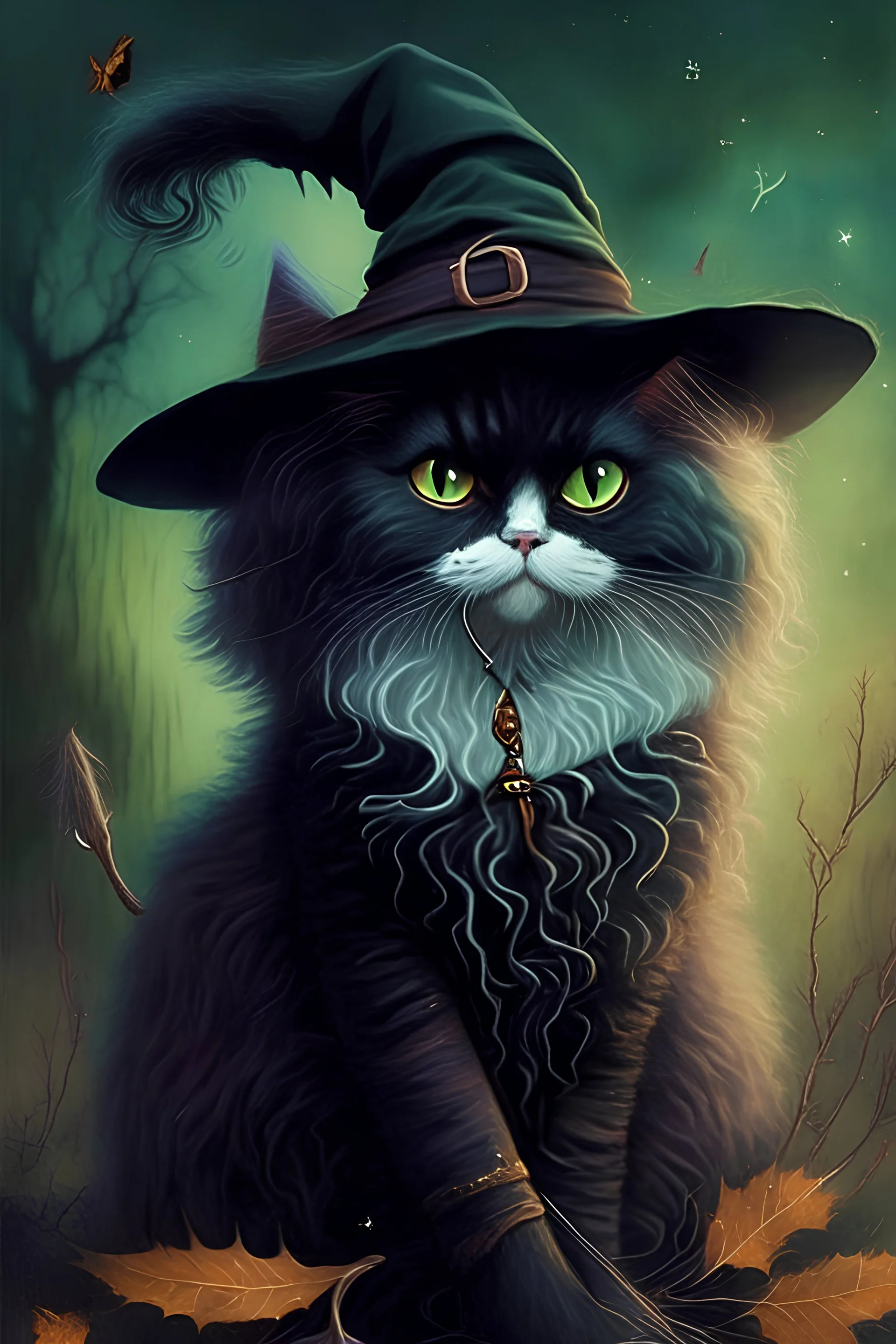 A witchy cat Bob Ross style