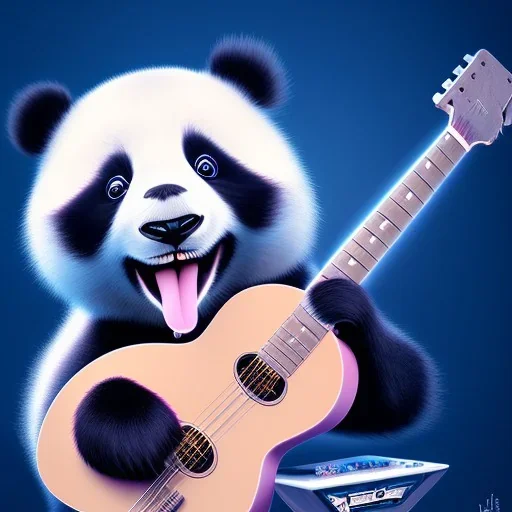 Carbon as a cute baby panda playing electric guitar with long hair, by pixar