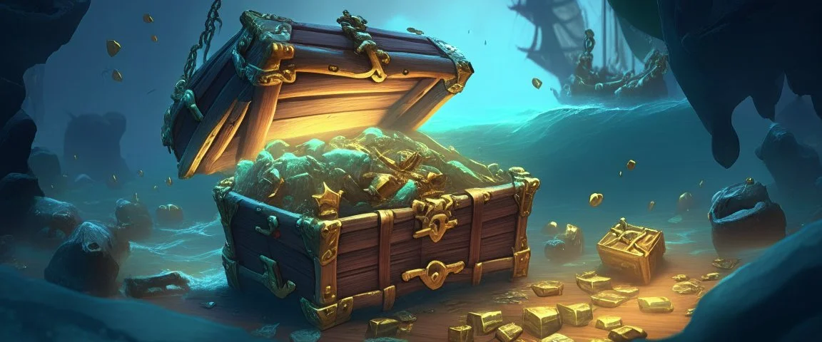 Sea of Thieves lots of treasure chest deep in the sea