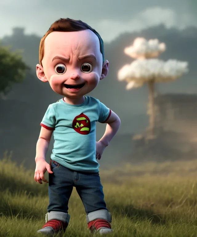 Sheldon cooper toddler, full body, dramatic lighting, angry, hyper realistic