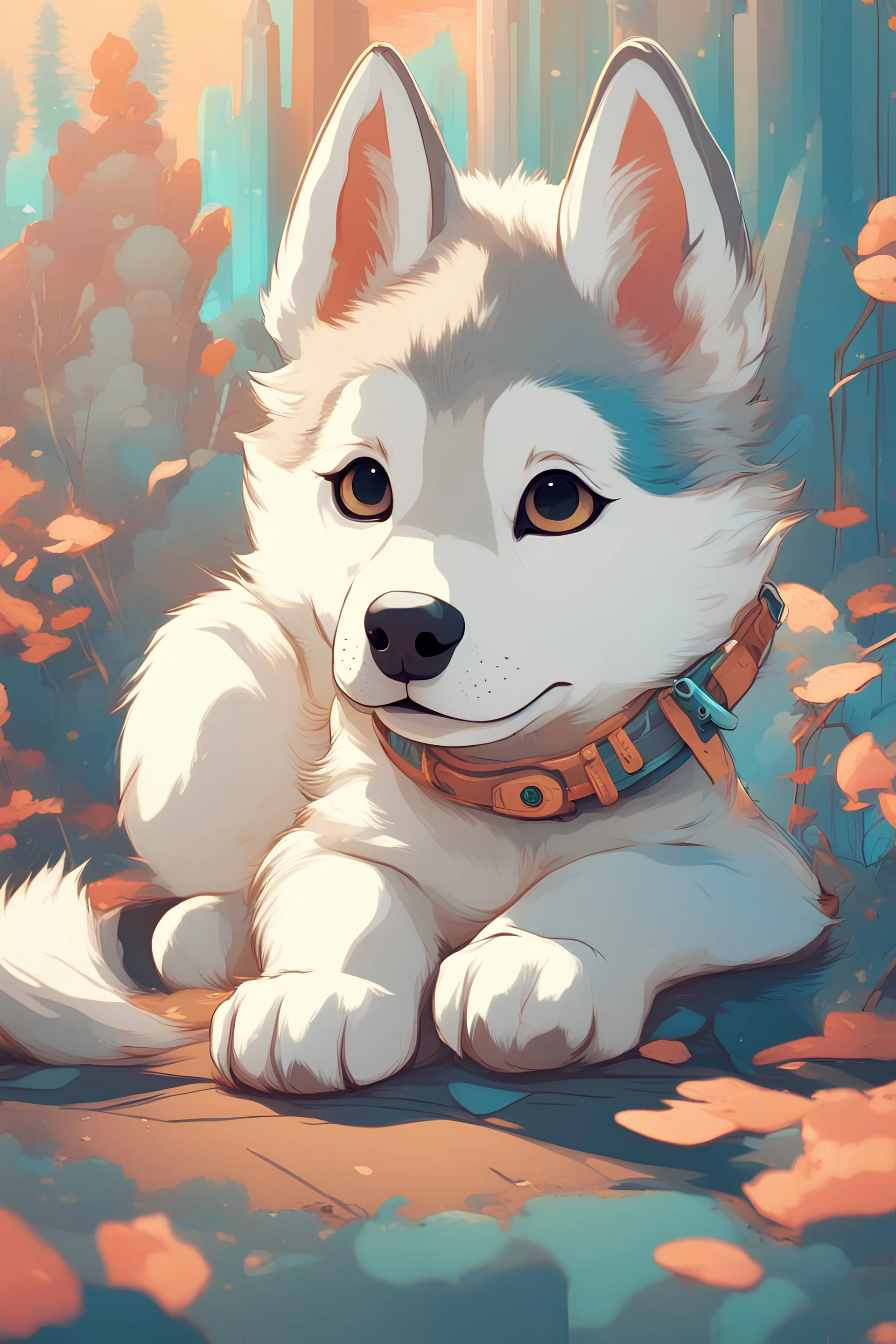 Adorably cute Husky puppy, artstation winner by Victo Ngai, Kilian Eng and by Jake Parker, vibrant colors, winning-award masterpiece, fantastically gaudy, aesthetic octane render, 8K HD Resolution