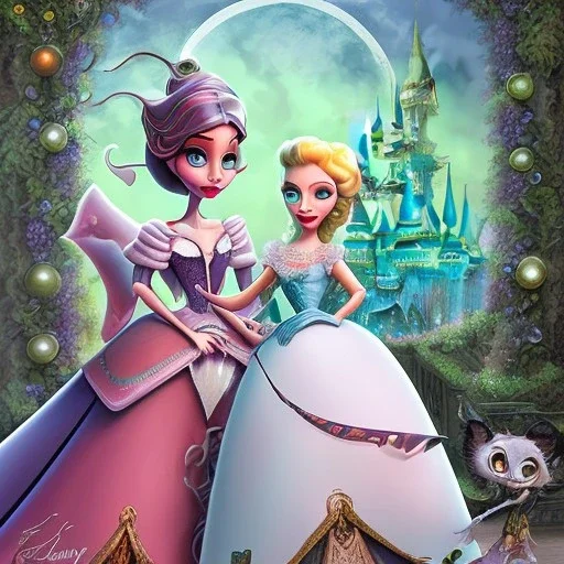 extrem tim burton style and disney style of the evil stepsisters, sharp focus, beautiful eyes