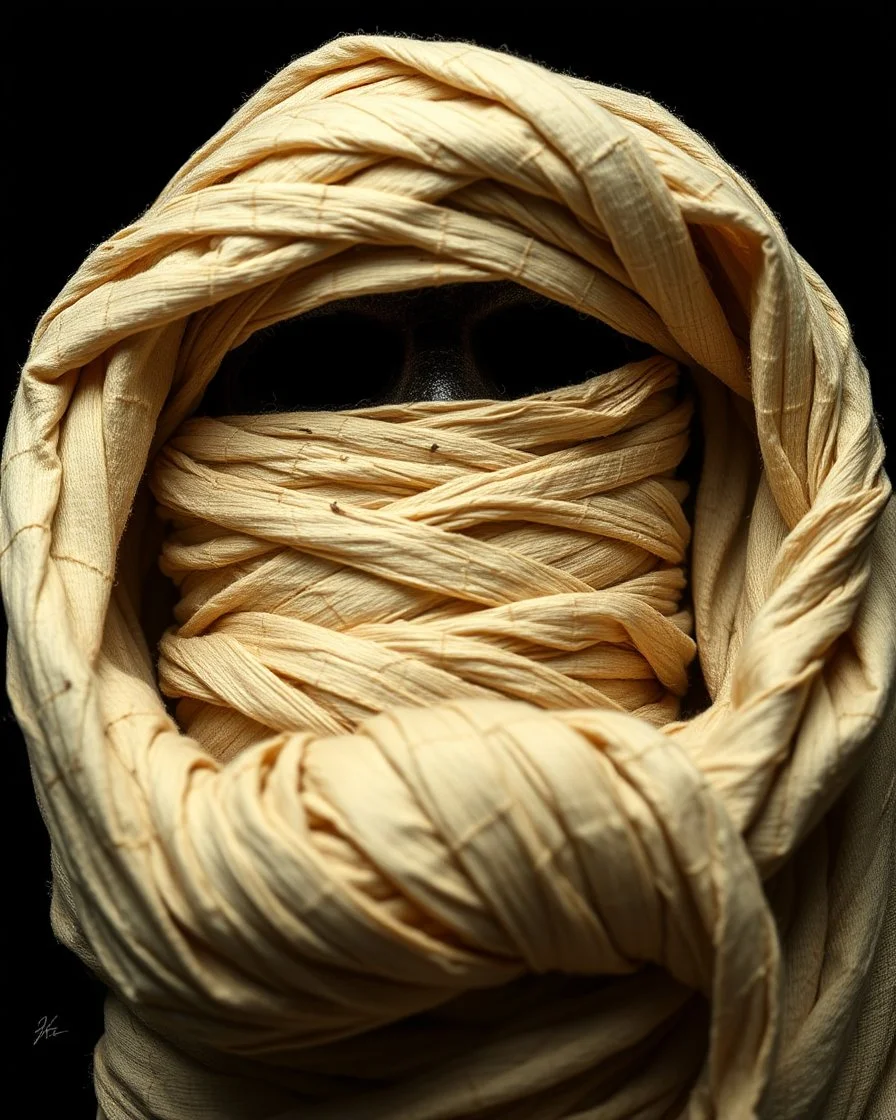 a mummy's wraps unraveling to reveal nothing inside