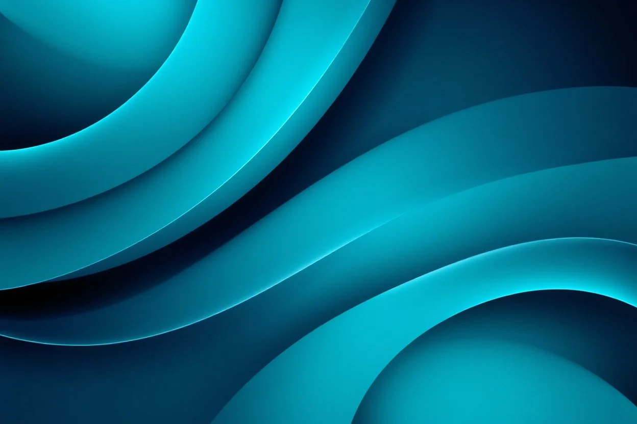 High-quality abstract digital art featuring smooth, curving ribbons of teal and dark blue. The ribbons overlap in a dynamic, sweeping swirl pattern. Soft, elegant highlights run along the curved edges, creating a sense of three-dimensional depth and a polished, fluid texture. Minimalist and sophisticated aesthetic.