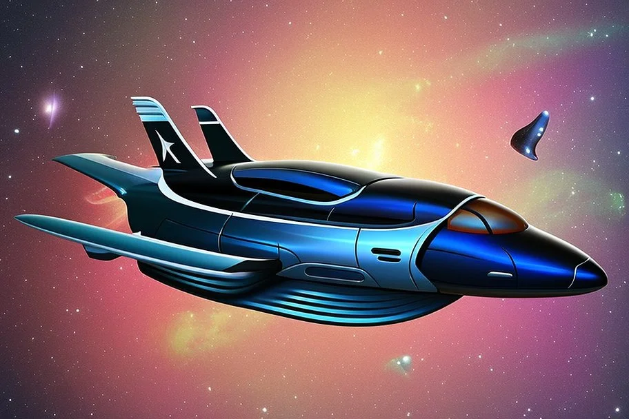 cool design of a small spaceship cruising through the gAlaxy