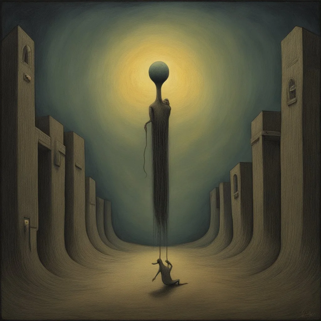 Surreal horror style by Pawel Kuczynski and Zdzislaw Beksinski and Graham Sutherland, surreal abstract art, childhood deep fear of being alone, sinister symbolic anthropomorphic paradoxes, midnight elegy, weirdcore, unsettling, asymmetric abstractions, surreal masterpiece, creepy, never before seen art of beyond, dark oil painting