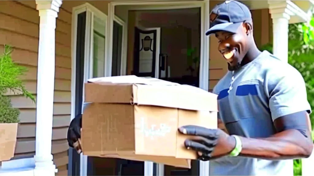 Tyrone suspiciously takes small delivered package from porch