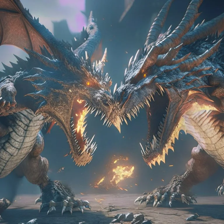 giant colossal different types of dragons fight each other, by grek rutowski, unreal engine 5, 8k resolution, photorealistic, ultra detailed