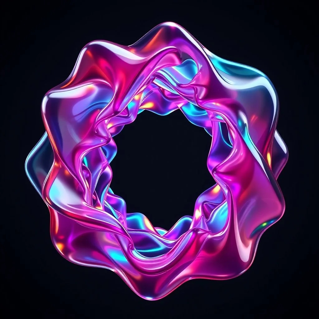 A hypnotic loop of colored translucent 3D structures evolving and morphing, fluid geometry shifting between organic and geometric forms, iridescent glass material with internal glow, smooth camera orbit, dark gradient background, seamless motion, cinematic lighting, generative art style, 4k.
