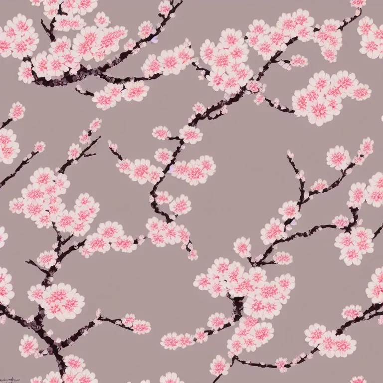 Japanese Cherry Blossom, seamless pattern, muted color palette, oil on canvas