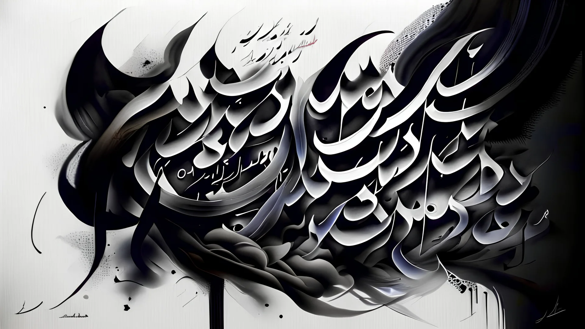 Calligraphy and combination of gray, black and white colors