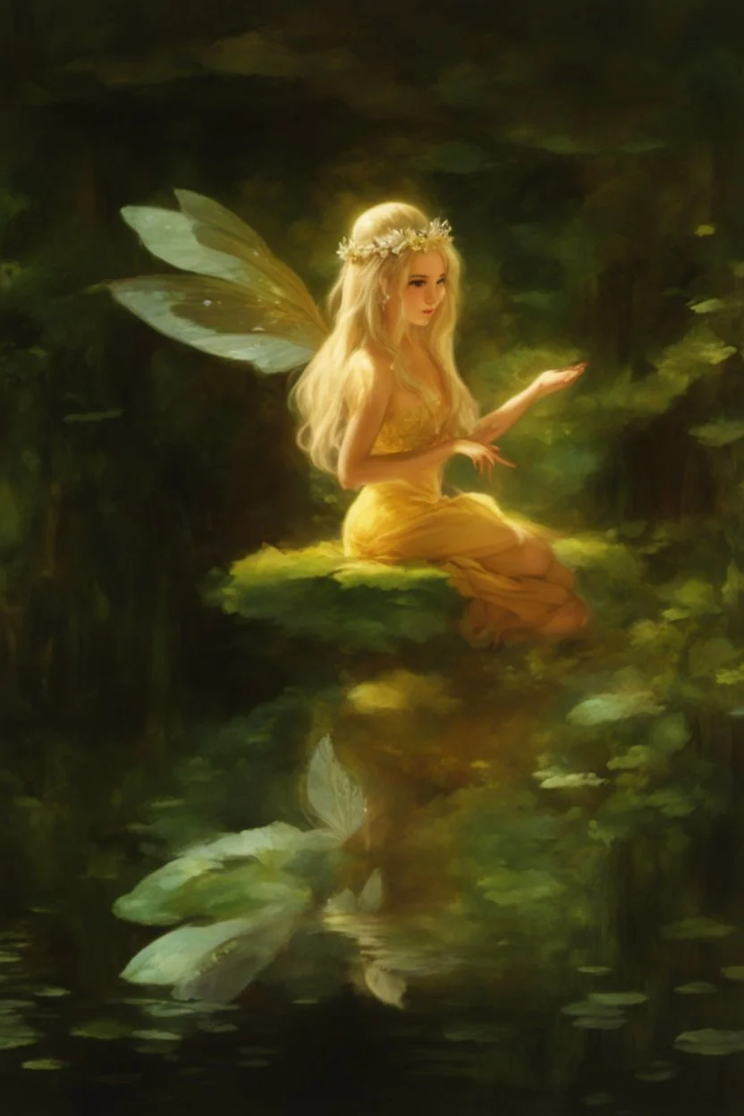 Fairy Princess, long blonde hair,long golden hair, Fairy crown ,fairy, fairy wings, sparkle,waterlilies,flawless feet,