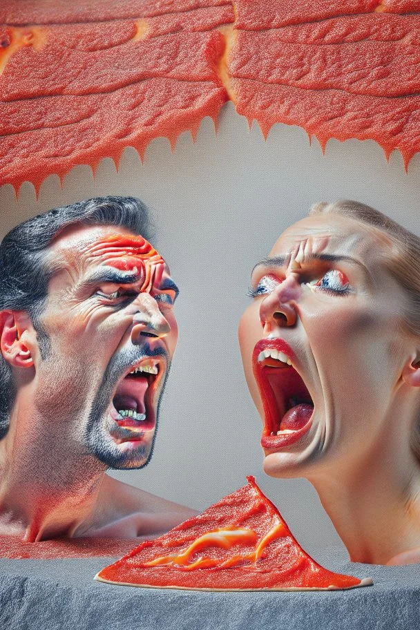 Humans eating lava while crying, realistic