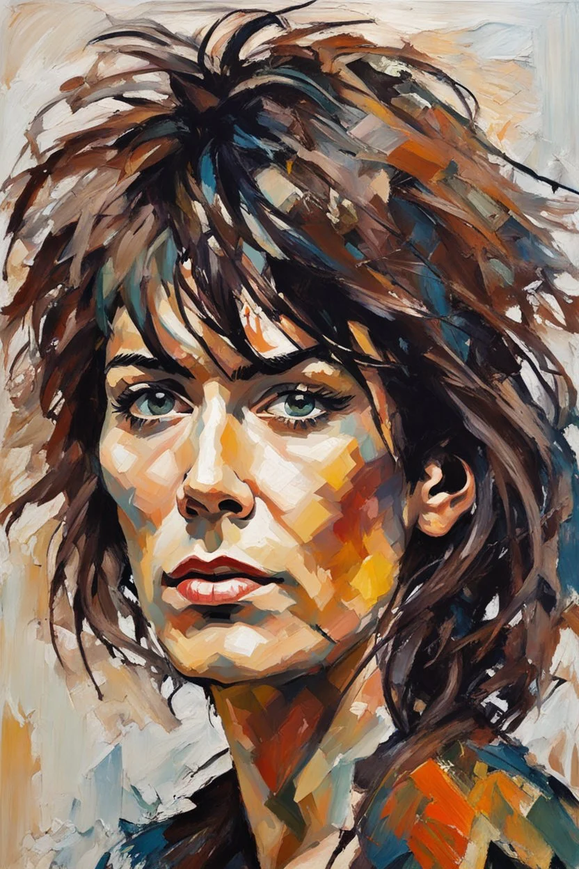 palette knife portrait of Chrissie Hynde in the Expressionist style of Egon Schiele, Oskar Kokoschka, and Franz Marc, highly detail hair and facial features, in muted natural colors with fine detail outlining