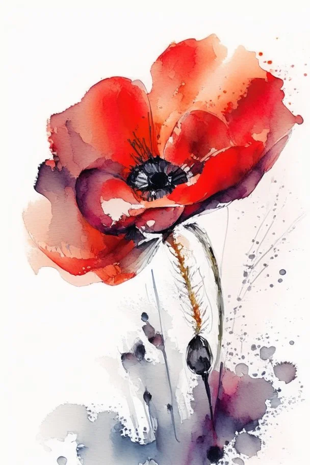 abstract watercolour poppy in the style of jean haines, centred