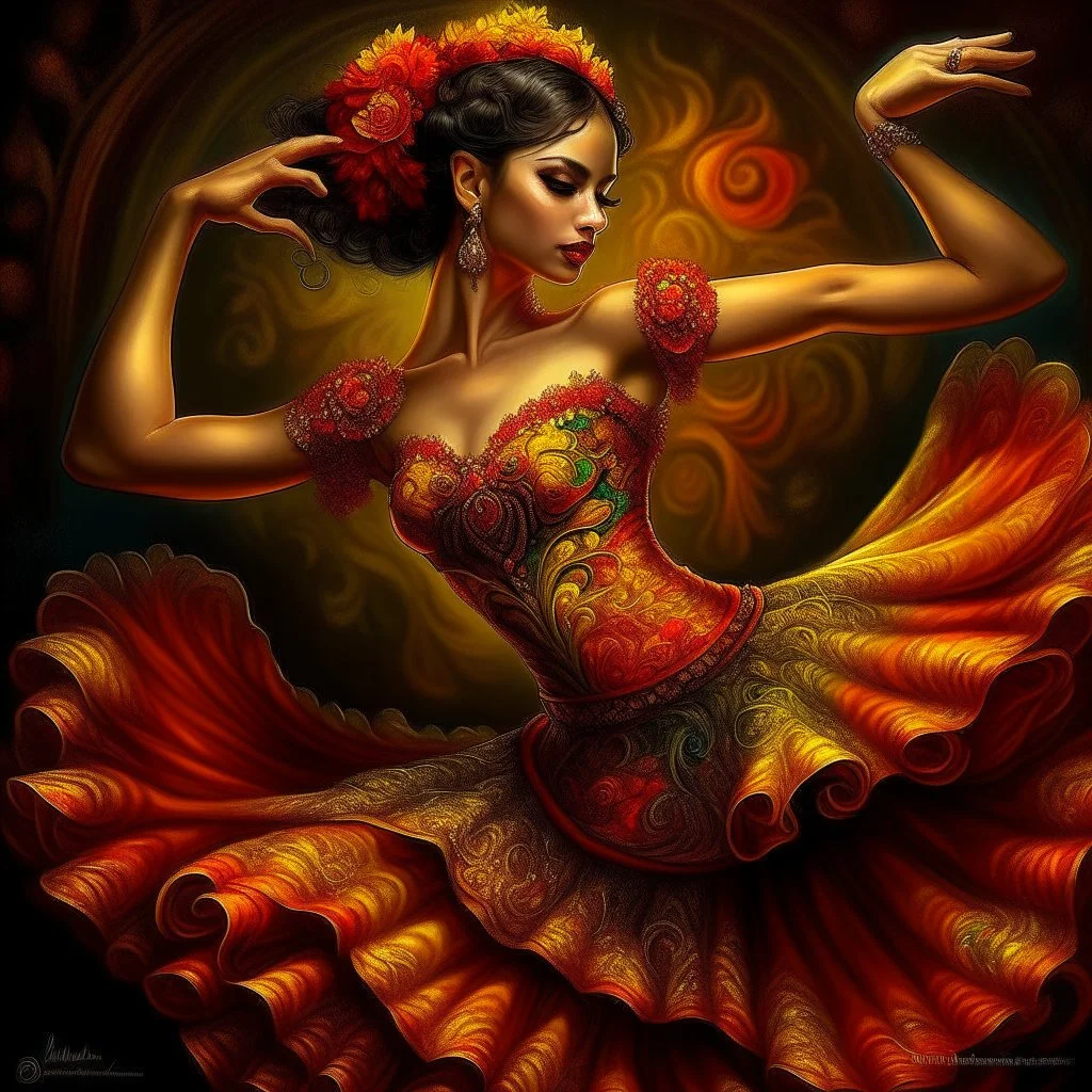 beautiful flamenco dancer girl art by mandy disher, victoria francis made of amber, black onyx, flame and cotton magical realism luminism, ultra highly detailed, 32 k, Fantastic Realism complex background, dynamic lighting, lights, digital painting, intricated pose, highly detailed intricated, ultra hd, realistic, vivid colors, highly detailed, UHD drawing, pen and ink, perfect composition, beautiful detailed intricate insanely detailed octane render trending on artstation, artistic photography,