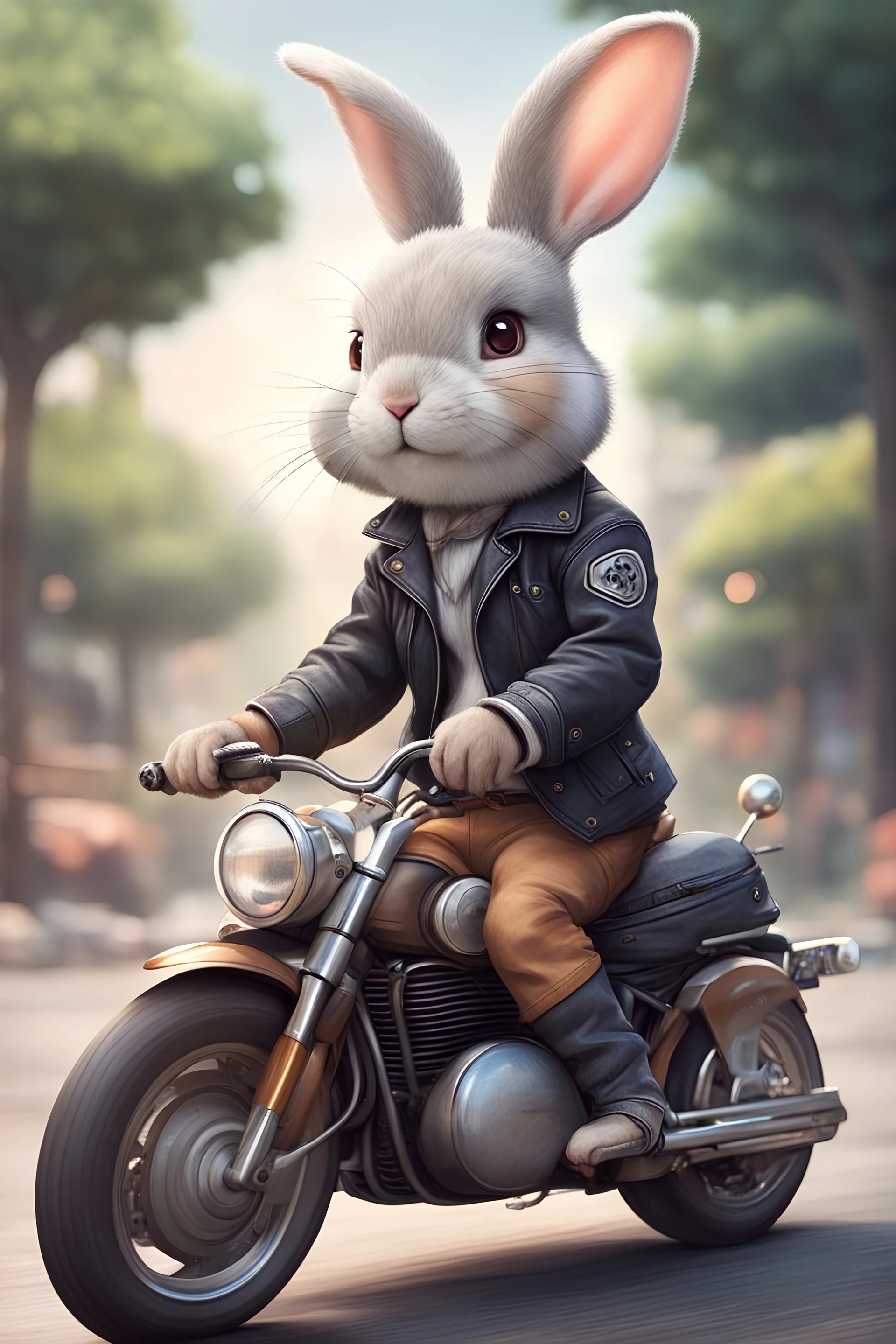 a cute rabbit on a motorcycle