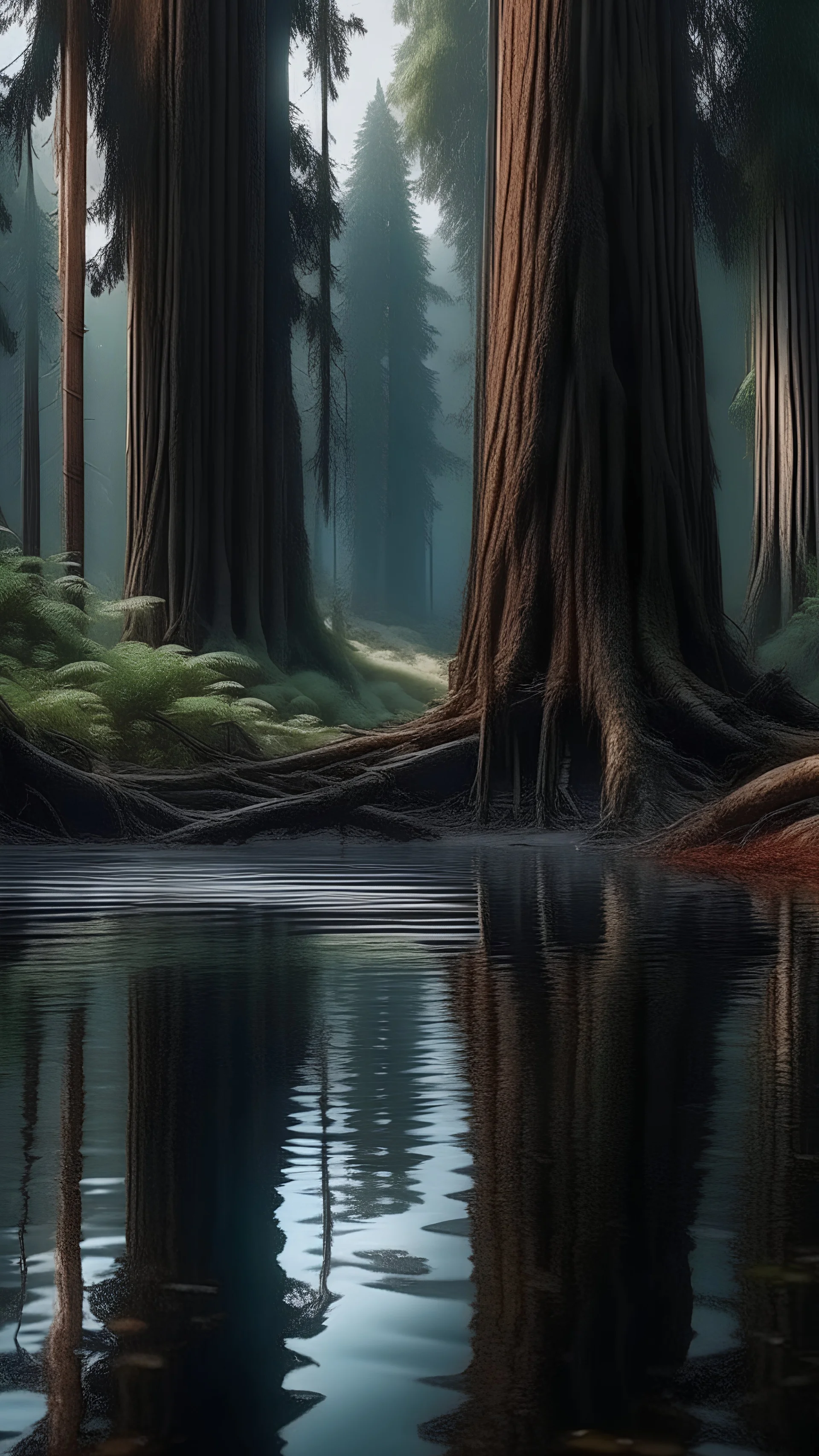 California Redwood National Park, USA, clean city, Clean sea water. Surreal, wonderful craftsmanship, depth of field, sharp focus, unique art, 8k, mysterious