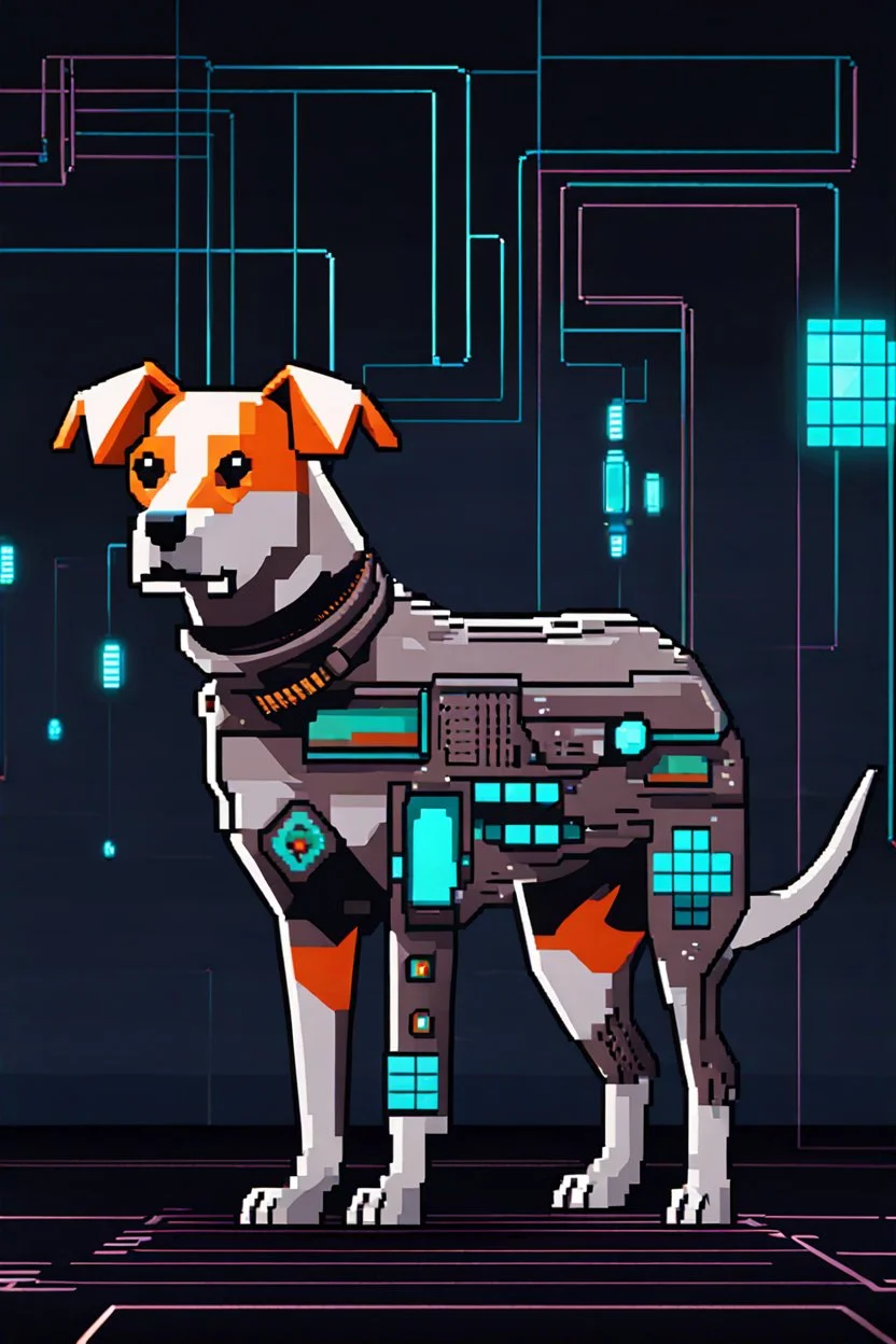 dog pixel art futuristic