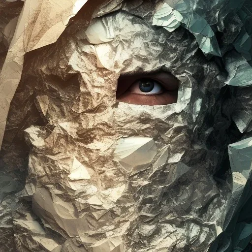 rendered in blender trash bag on his head and crumpled paper as a texture, collage paper and tape, slit - scan photography, high resolution, cinematic, unreal 6, breathtaking detailed