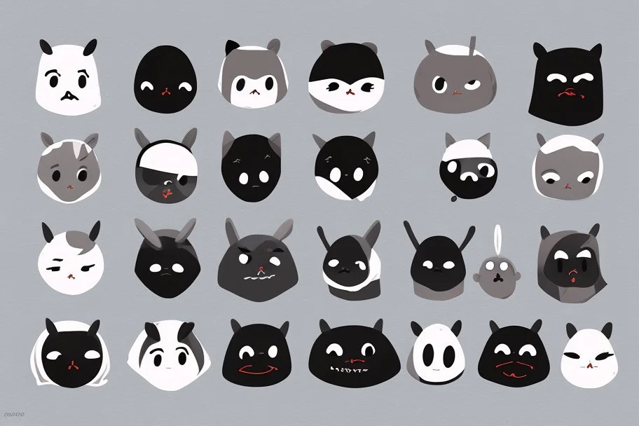 6 simple shaped hand drawn cartoon characters that are cute dark and have hoodies