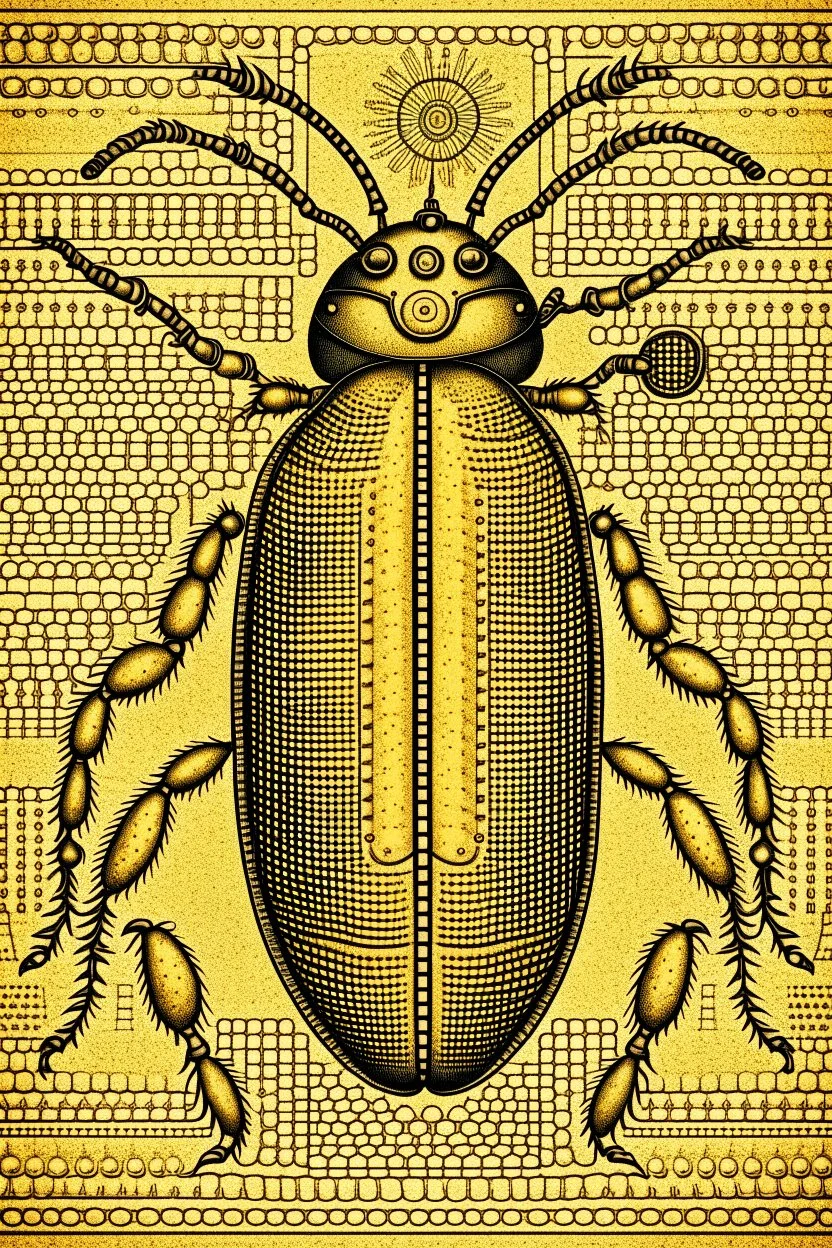 gothic, steampunk drawings of a beetle, sepia-toned