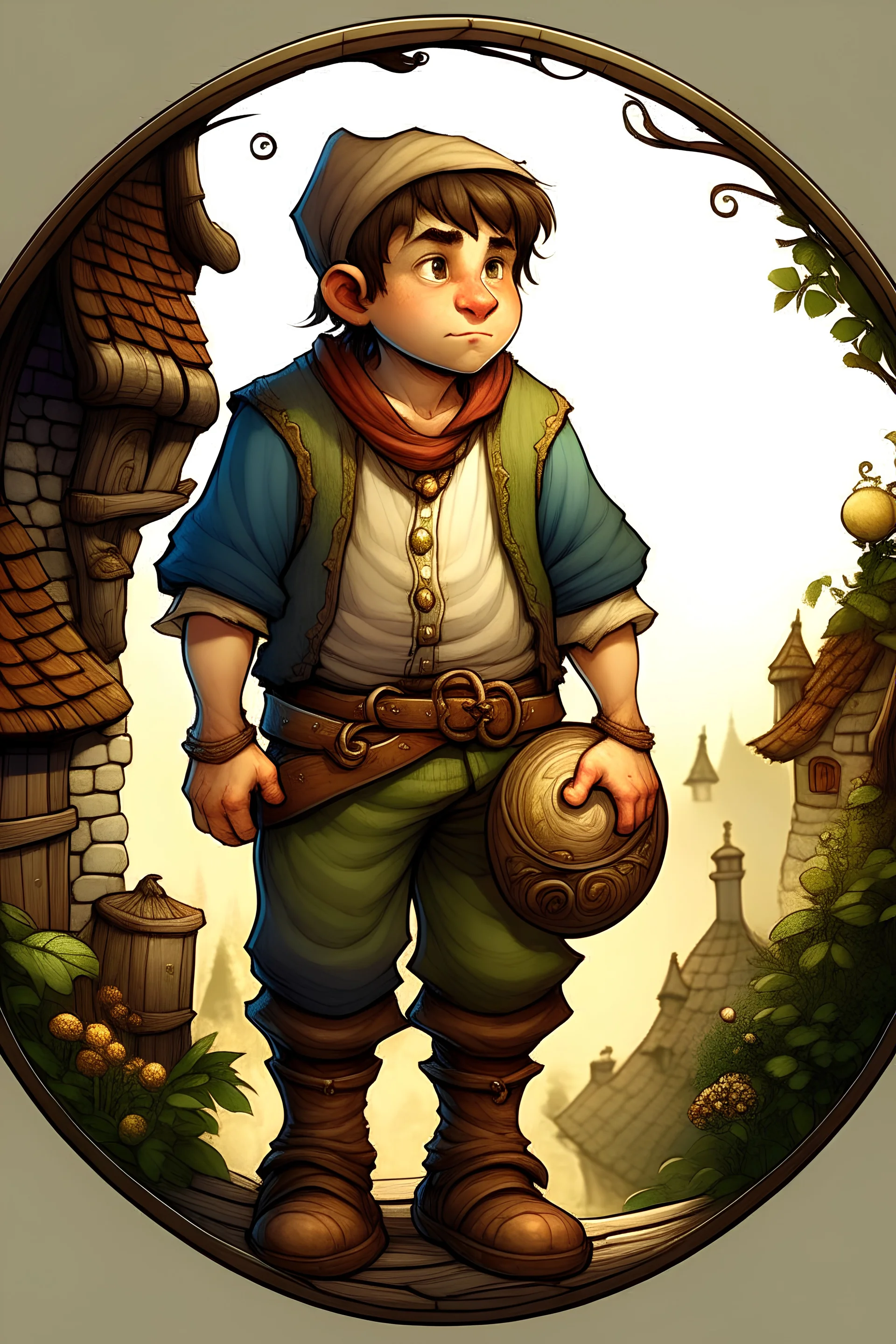 Rotund young villager, fantasy, medieval, adventure