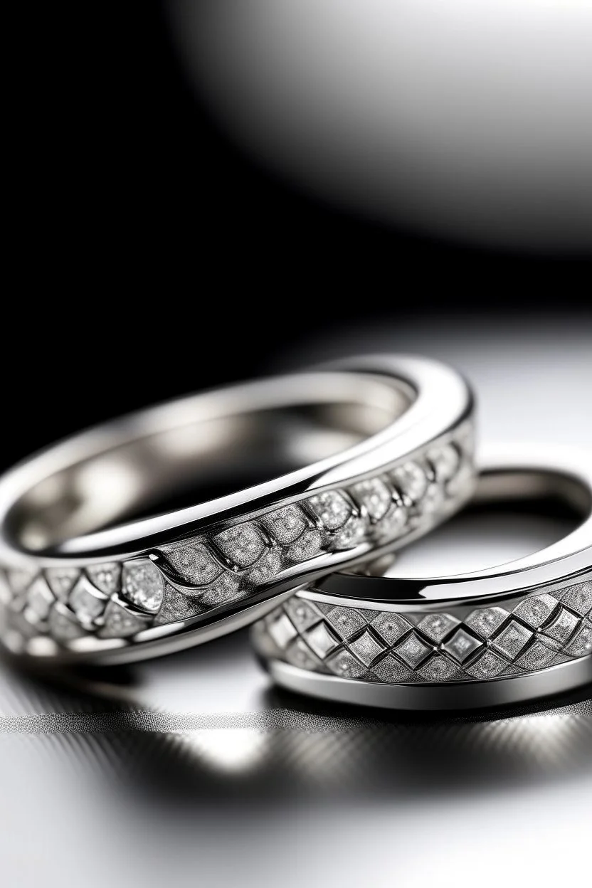 White gold couple rings in the shape containing diamonds