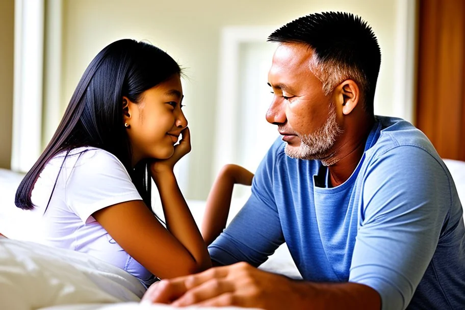 teenage girl in room with dad