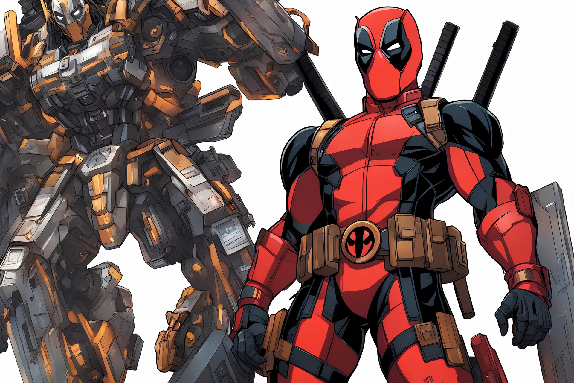 Deadpool machine in solo leveling shadow artstyle, transformers them, full body, apocalypse, intricate details, highly detailed, high details, detailed portrait, masterpiece,ultra detailed,best quality