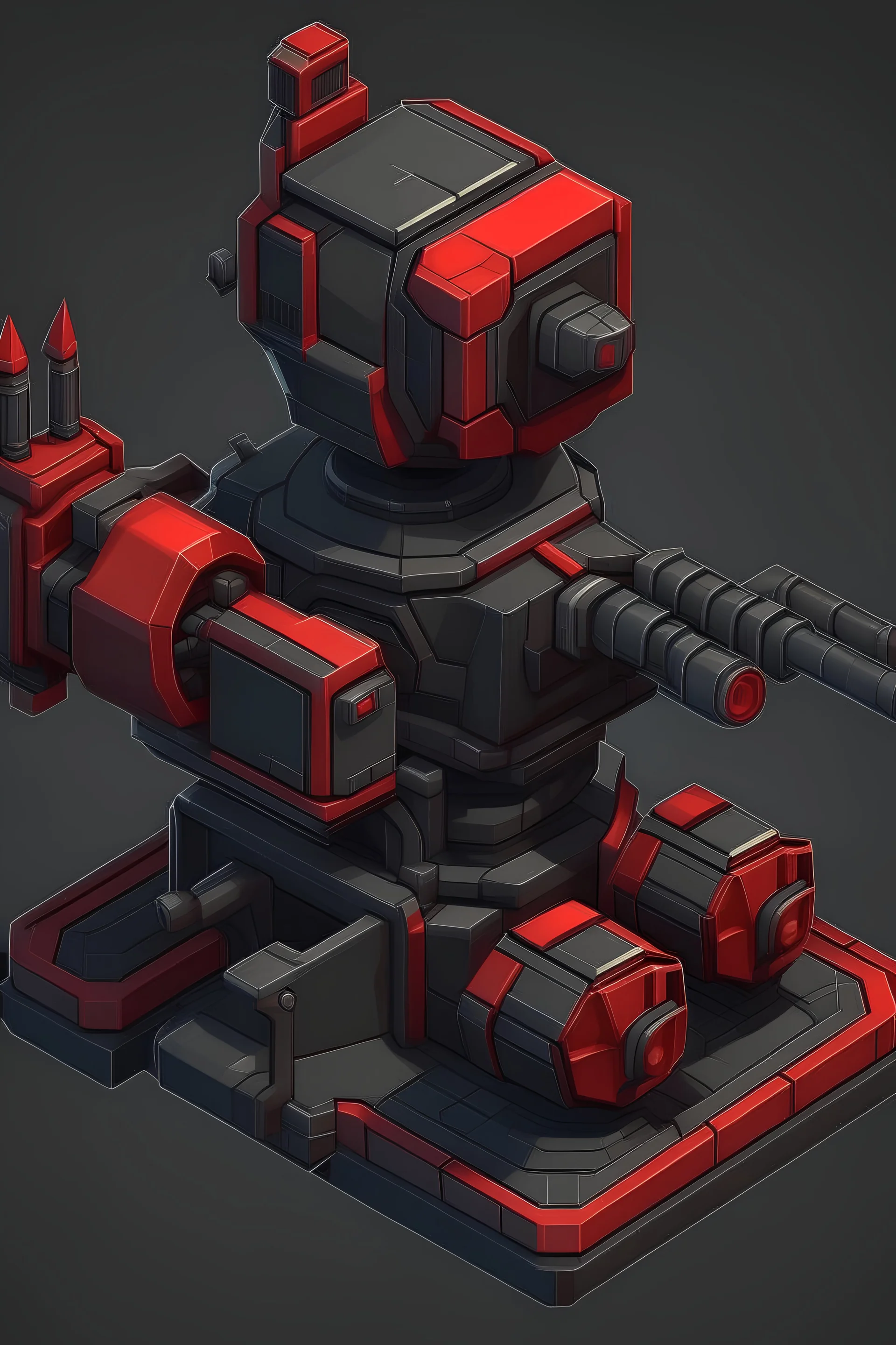 Design isometric turret cannon in the style of Red Alert / Command & Conquer