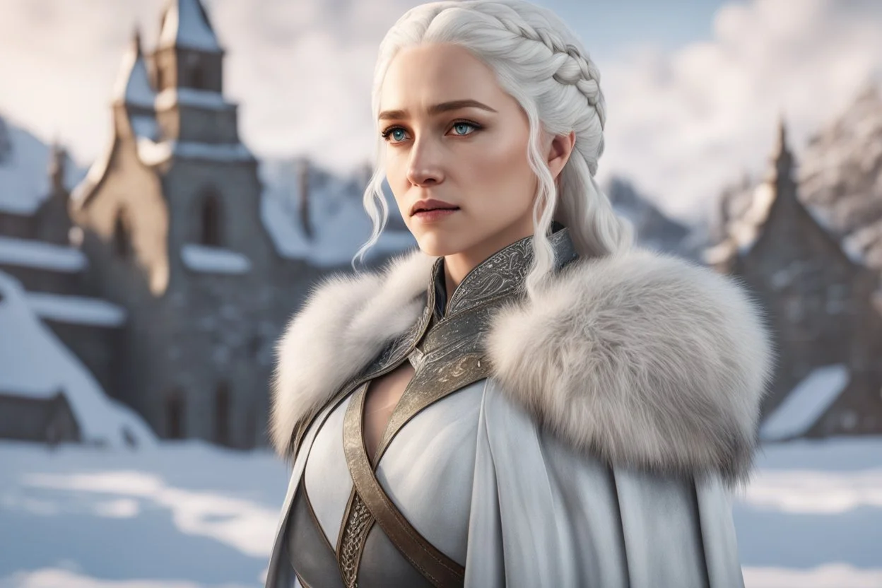 Daenerys Targaryen in 8k Afukuro anime artstyle , game of thrones them, white costum,winter, close picture, highly detailed, high details, detailed portrait, masterpiece,ultra detailed, ultra quality