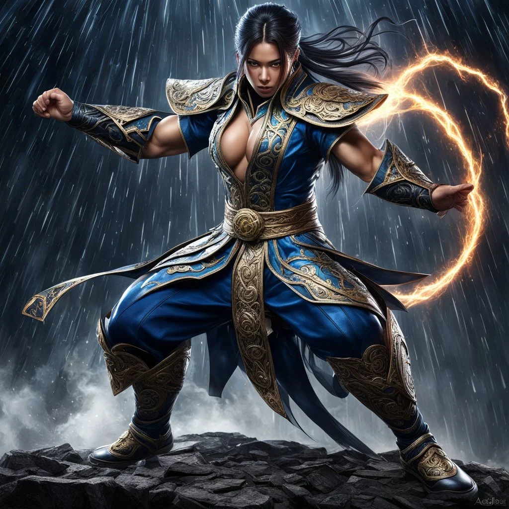 Fhoto full body, reality, Raw, kung lau, super magic storm, mortal combat, digital art, intricate details, powerful composition, captivating, , trending on artstation, sharp focus, studio photo, intricate details, highly detailed, by addiedigi