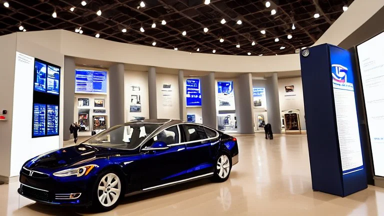 A Tesla's 'Model S Plaid' is doing donuts, inside the 'National Air and Space Museum', in Washington, D.C. CINEMATIC. WIDE ANGLE LENS.