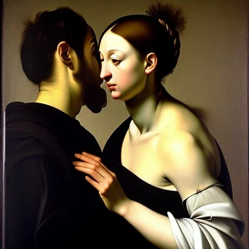 portrait of a male and a beatiful female Caravaggio style