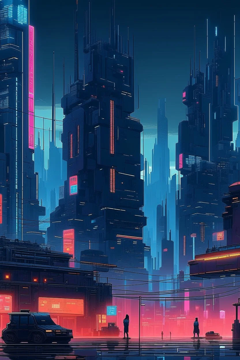 Future city, cyberpunk, pixel art style, dramatic lighting, pixel art