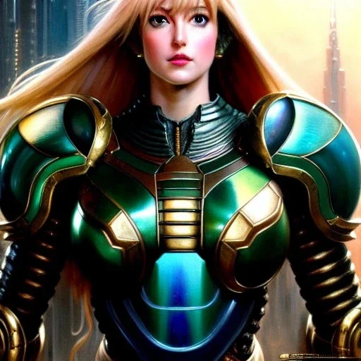 portrait beautiful face Samus Aran (Metroid Series),busty,ancient metal armor balanciaga fashion clothe painting by gaston bussiere, greg rutkowski, yoji shinkawa, yoshitaka amano, tsutomu nihei, donato giancola, tim hildebrandt, oil on canvas, cinematic composition, extreme detail,fit full head inside picture,16k