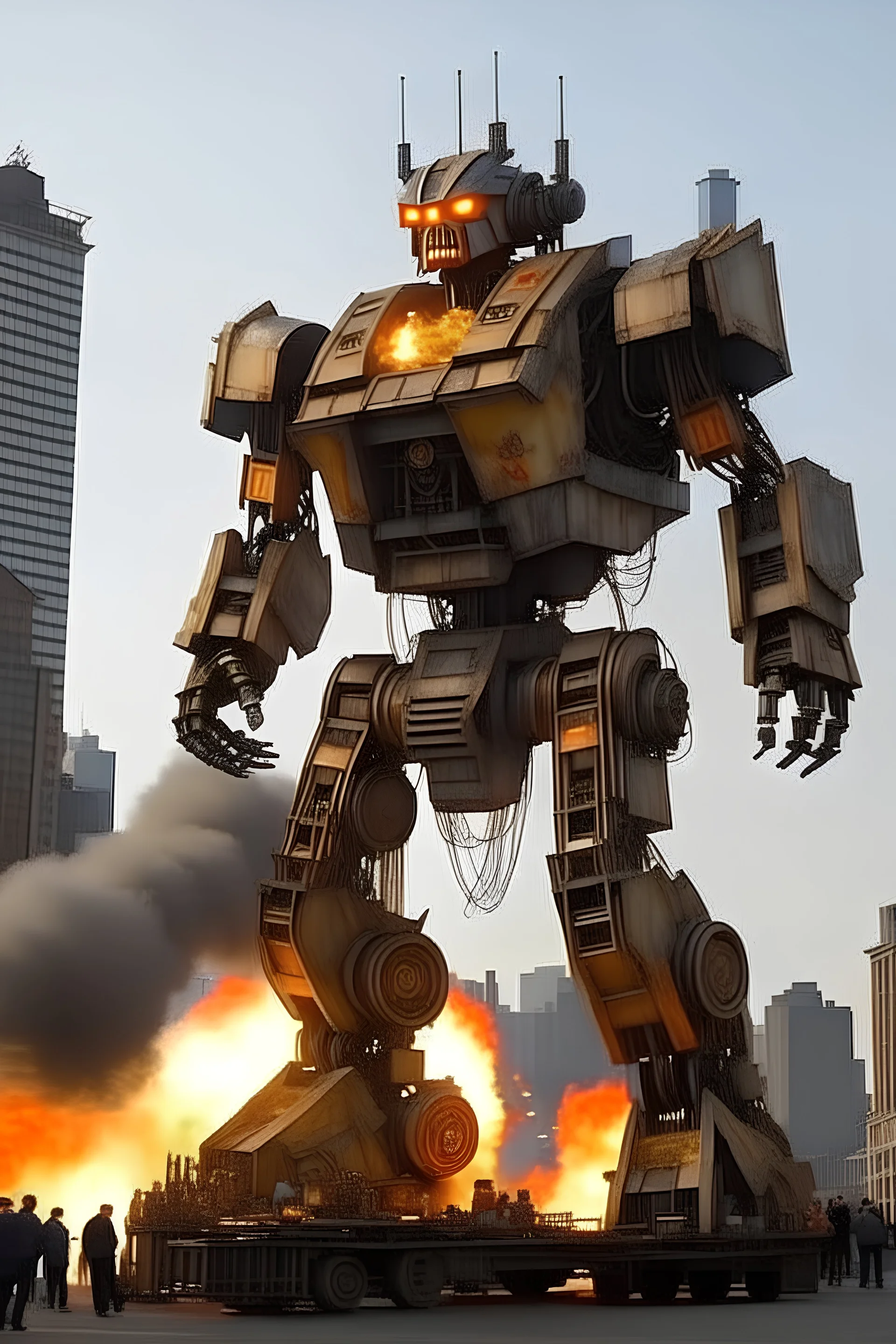 New york destroyed and burning by a giant robot