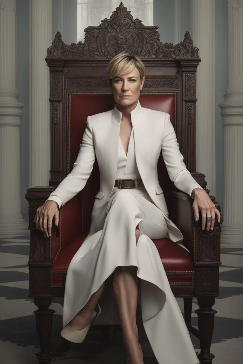 Robin Wright in The House of Cards, reimagined by industrial light and magic, sitting in the chair, final season, movie poster