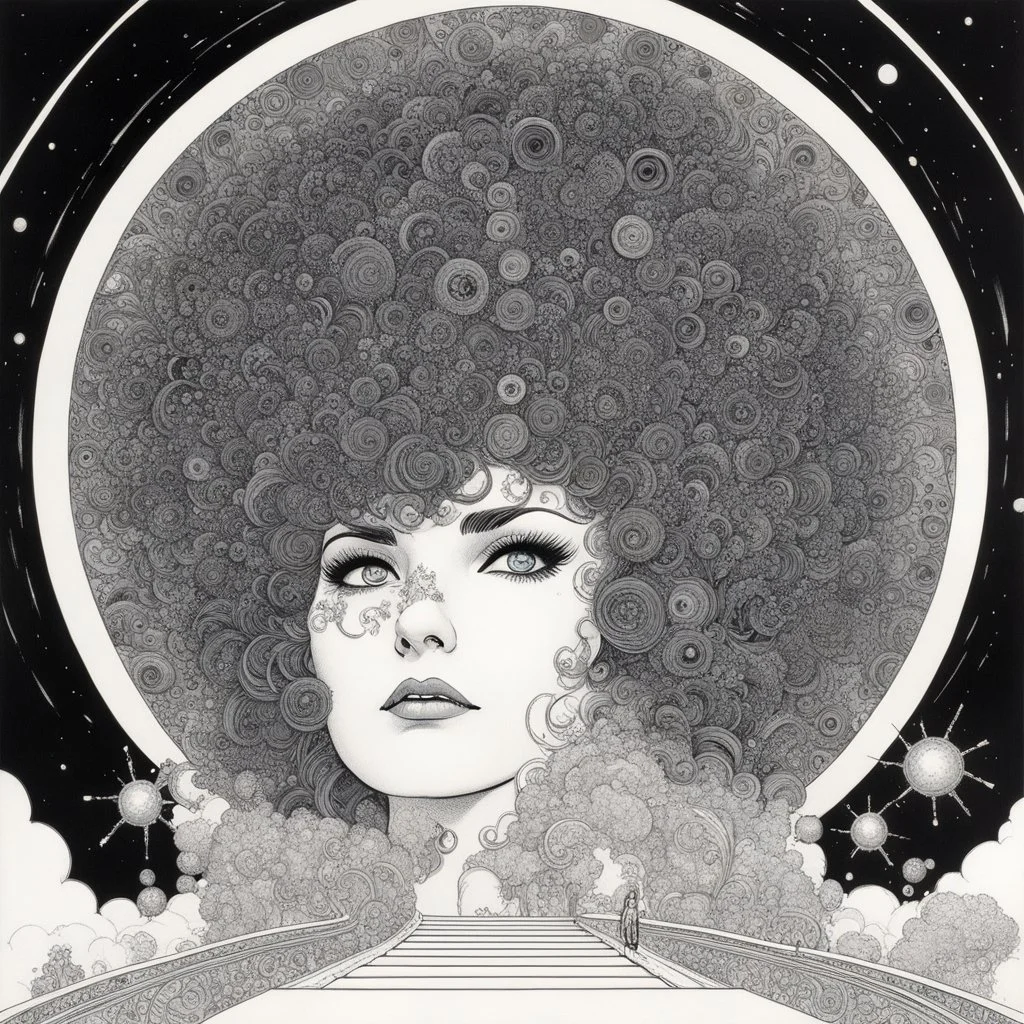 #5 Original Art by Howard Chaykin (Vortex Comic, 1988): Lady Chance: Her presence was as unpredictable as a roll of the dice, as intricate as the swirling patterns of fractal art, and as vast as the concept of Everything Everywhere All at Once. Her eyes held the depth of a Mandelbulb 3D creation, swirling with colors and patterns that hinted at the secrets of the universe.