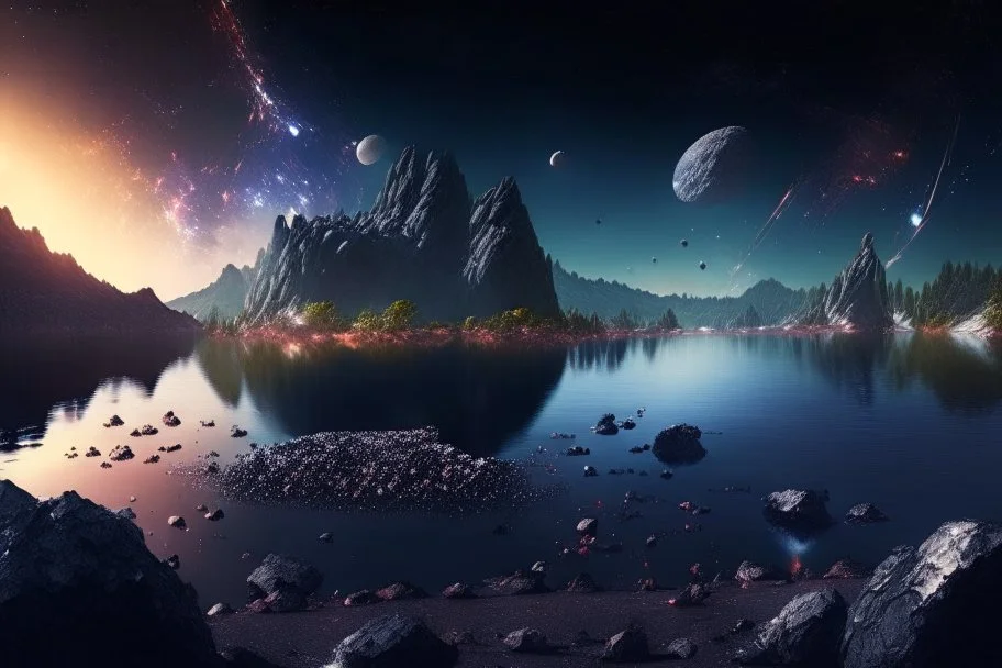 asteroids belt, epic, cosmos, persons, big epic lake, planet, vegetation, hd