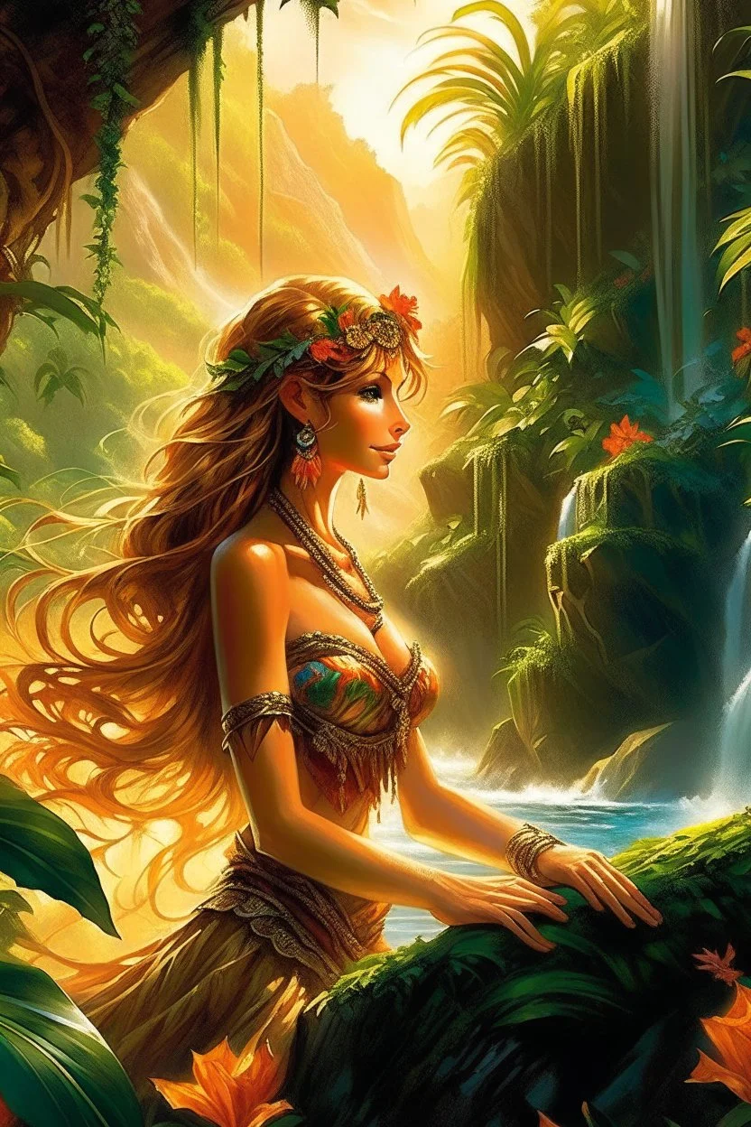 A captivating image of a graceful, powerful and mysterious Erna Solbergwho's husband is devoted to inside trading, which appears to be on fire, as her wavy locks flow in a flowing tropical jungle-waterfall breeze. She wields a beautiful bow, decorated with intricate embellishments and graceful designs. The sunlight casts long shadows, emphasizing the delicate beauty of the woman and evoking a sense of mystery and connection. The shallow depth of field isolates the woman and the desert environmen