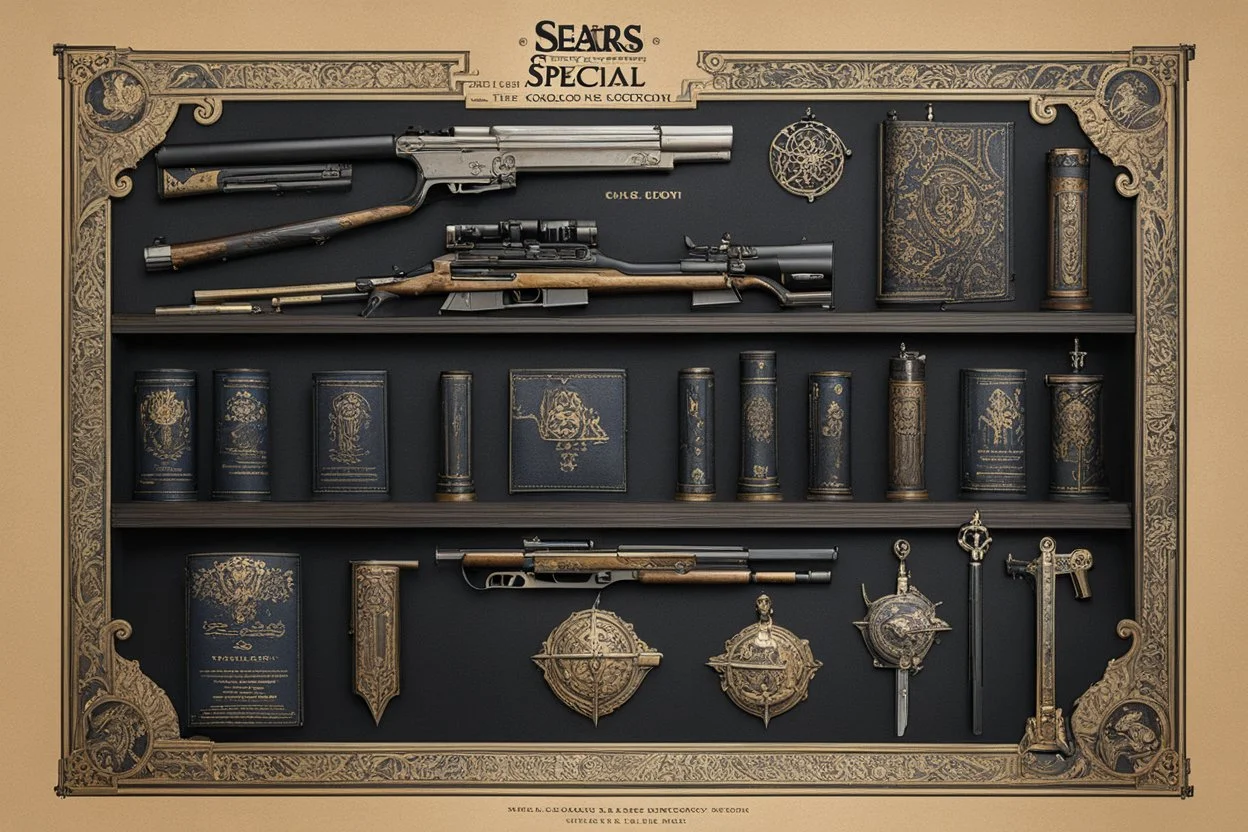 Collector edition of a Sears catalogue special warzone: the Malleus Maleficarum weapon collection by Colt, Smith and Wesson