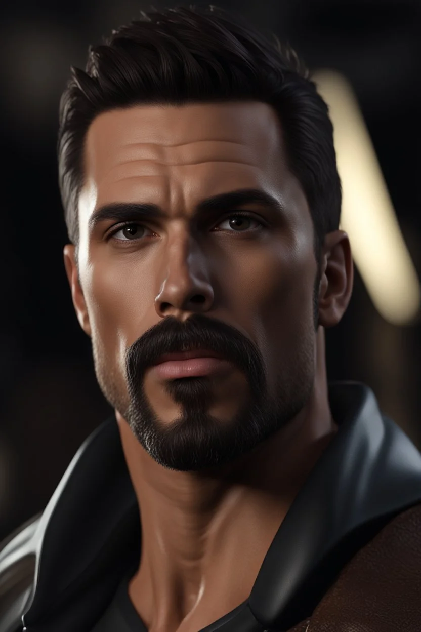 Portrait of a 35 year old Olive skinned muscular very handsome male with dark hair and a goatee beard, photorealisic, 4k