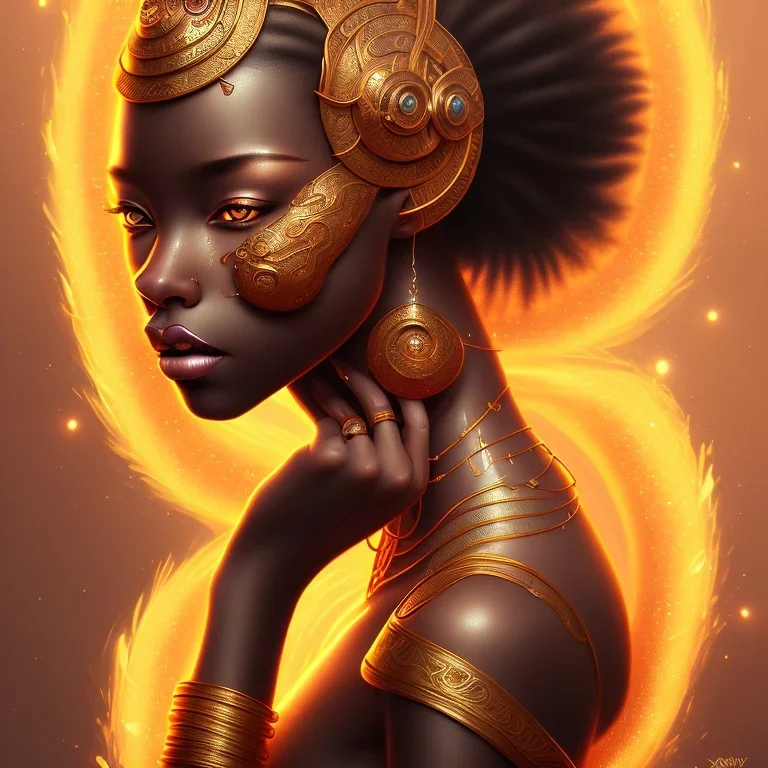 sango fantasy, fantasy magic, intricate, sharp focus, illustration, highly detailed, digital painting, concept art, matte, masterpiece head sexy lady body black African beauty space lady one tiger skin wearing African hair fire background